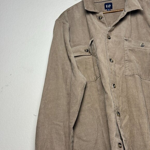 GAP Long Sleeve Shirt Men XL Button up Casual Corduroy Brown Tan Prep Minimal - Picture 3 of 9